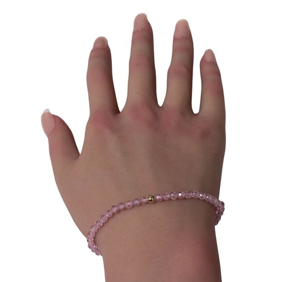 Cubic Zirconia Micro Faceted Gemstone Stretch Bracelet 14K Gold Accent Bead - Picture 6 of 8